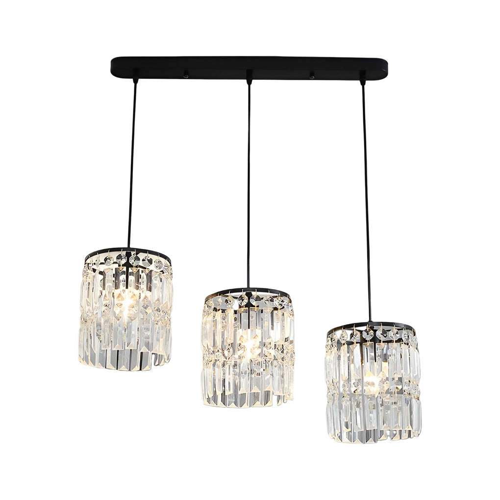 Modern Cylindrical Crystal Pendant Light Three Step Dimming Nordic Hanging Chandelier for Dining Room
