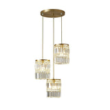 Modern Cylindrical Crystal Pendant Light Three Step Dimming Nordic Hanging Chandelier for Dining Room