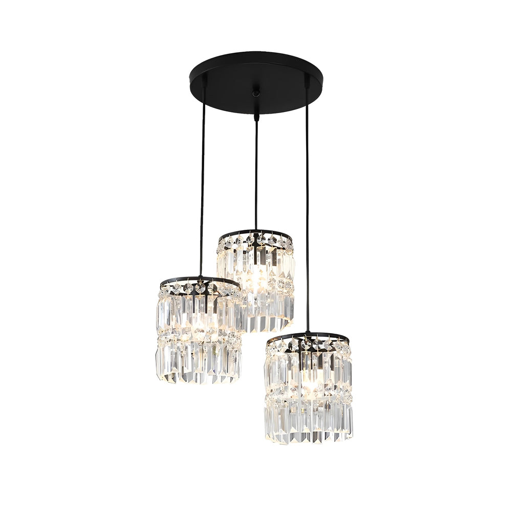 Modern Cylindrical Crystal Pendant Light Three Step Dimming Nordic Hanging Chandelier for Dining Room