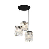 Modern Cylindrical Crystal Pendant Light Three Step Dimming Nordic Hanging Chandelier for Dining Room