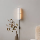 Modern Cylindrical Fabric Wall Sconce Interior Light with Metal Base and Linen Shade