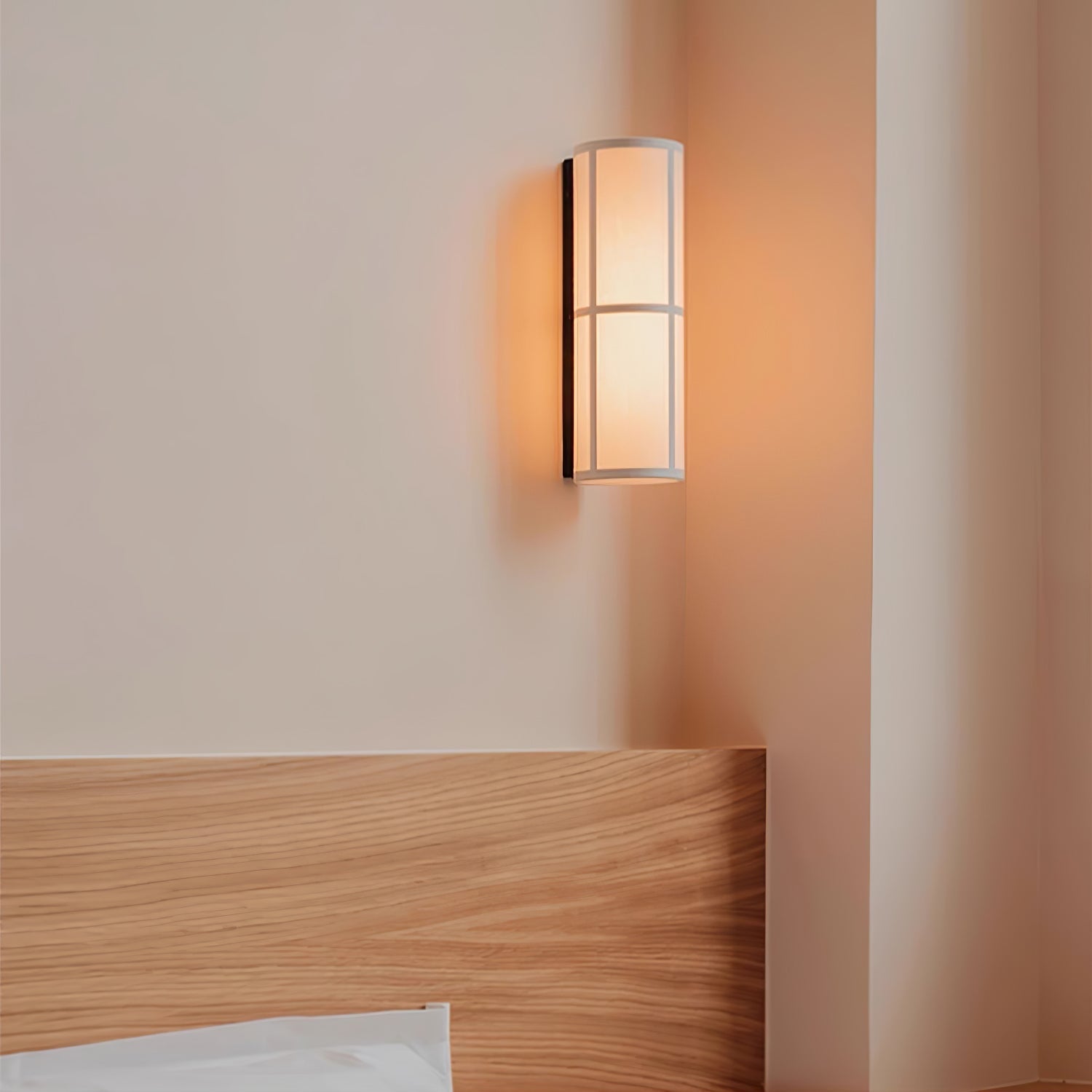 Modern Cylindrical Fabric Wall Sconce Interior Light with Metal Base and Linen Shade