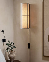 Modern Cylindrical Fabric Wall Sconce Interior Light with Metal Base and Linen Shade