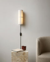 Modern Cylindrical Fabric Wall Sconce Interior Light with Metal Base and Linen Shade