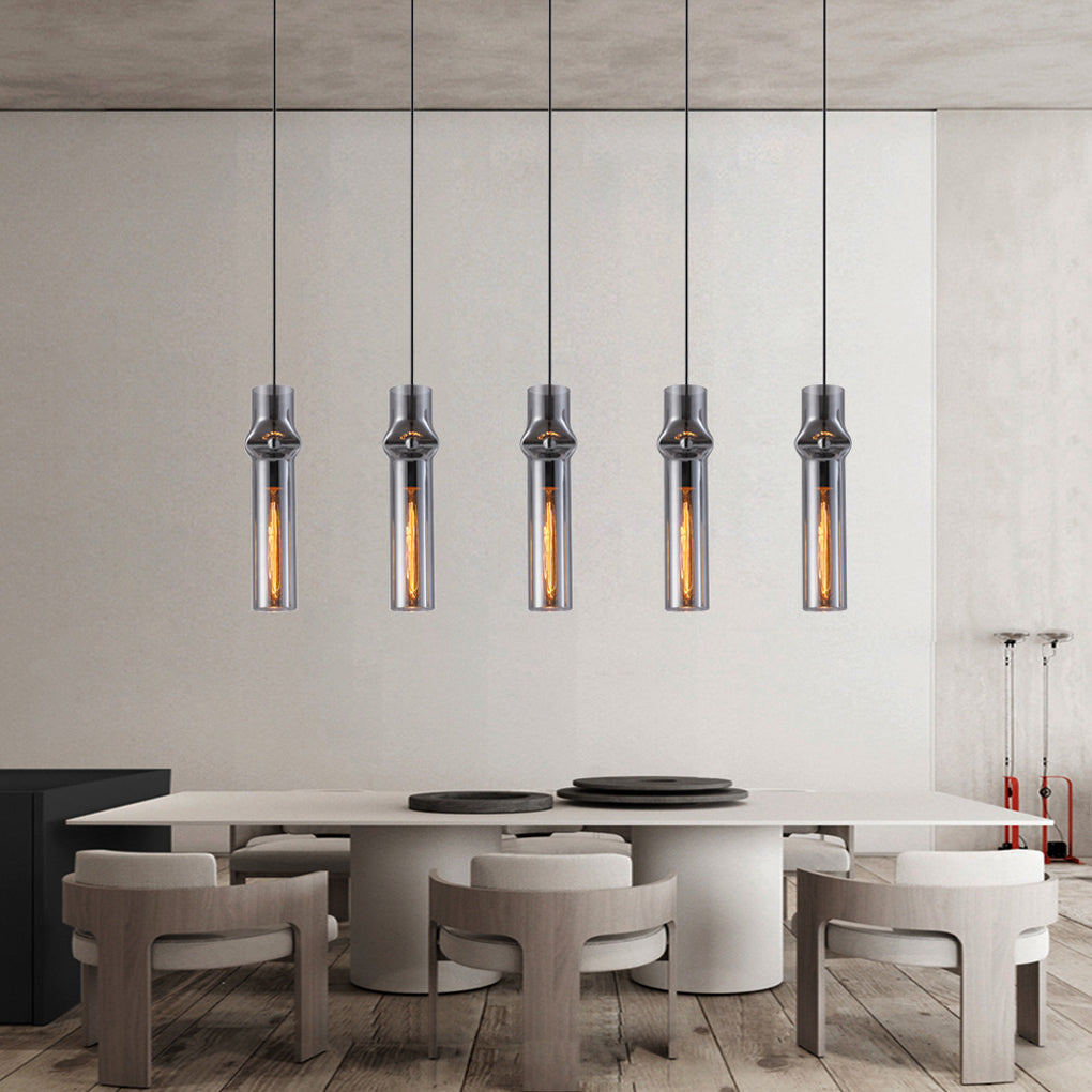 Modern Cylindrical Glass Pendant Light for Dining Room Kitchen and Bedroom Smoke Gray Amber