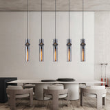 Modern Cylindrical Glass Pendant Light for Dining Room Kitchen and Bedroom Smoke Gray Amber