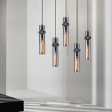 Modern Cylindrical Glass Pendant Light for Dining Room Kitchen and Bedroom Smoke Gray Amber