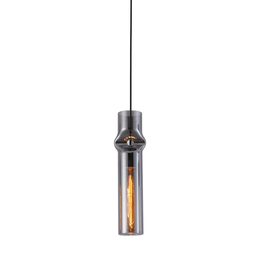 Modern Cylindrical Glass Pendant Light for Dining Room Kitchen and Bedroom Smoke Gray Amber