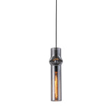 Modern Cylindrical Glass Pendant Light for Dining Room Kitchen and Bedroom Smoke Gray Amber