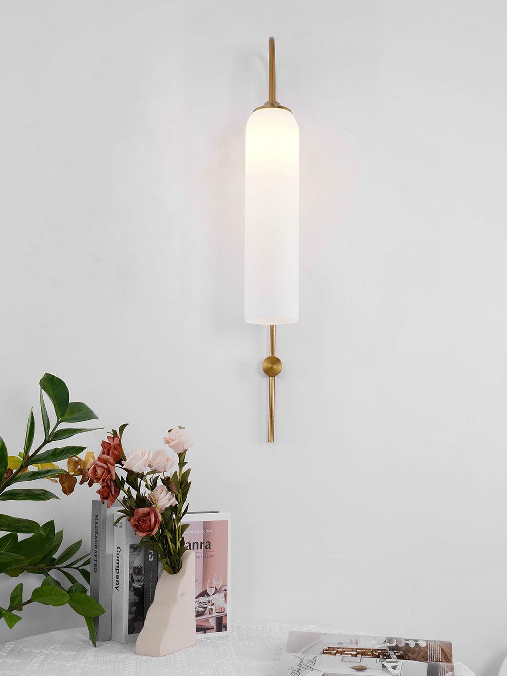 Modern Cylindrical Glass Wall Sconce Light Fixture with Mouth Blown Glass Shade