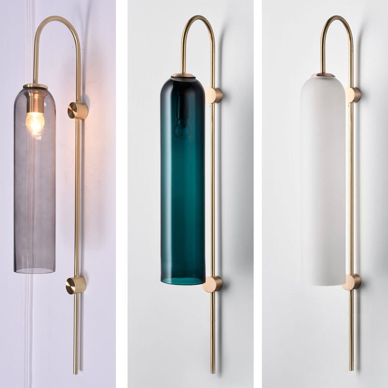 Modern Cylindrical Glass Wall Sconce Light Fixture with Mouth Blown Glass Shade