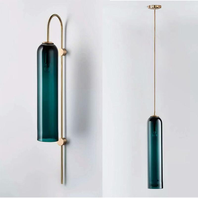 Modern Cylindrical Glass Wall Sconce Light Fixture with Mouth Blown Glass Shade