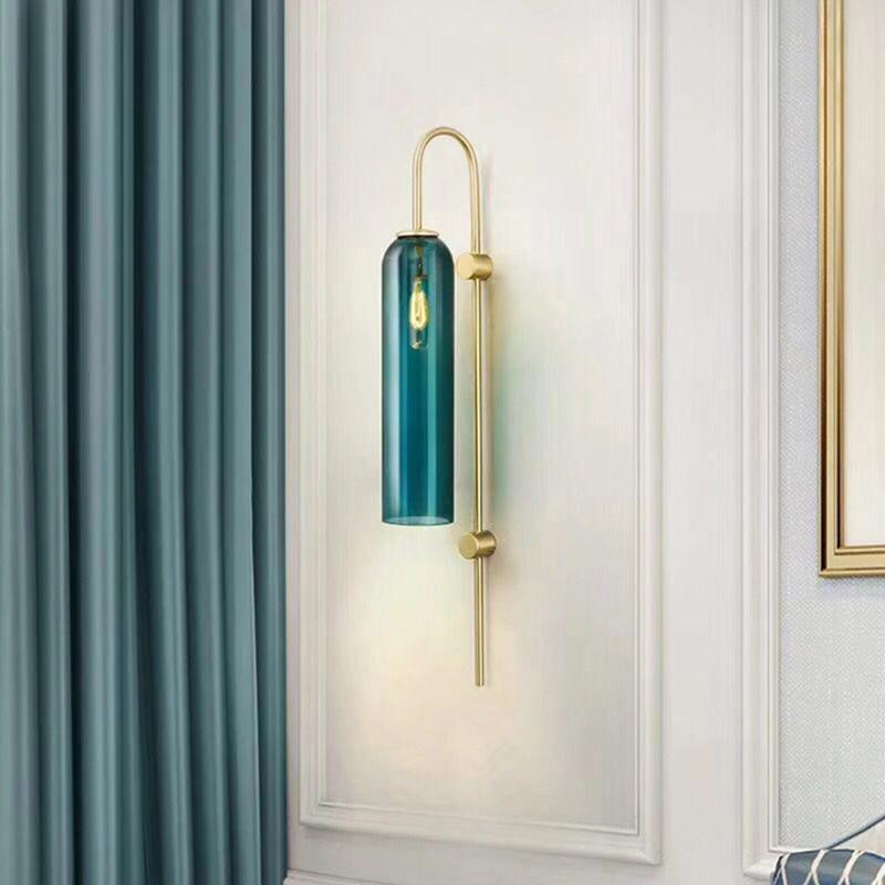 Modern Cylindrical Glass Wall Sconce Light Fixture with Mouth Blown Glass Shade