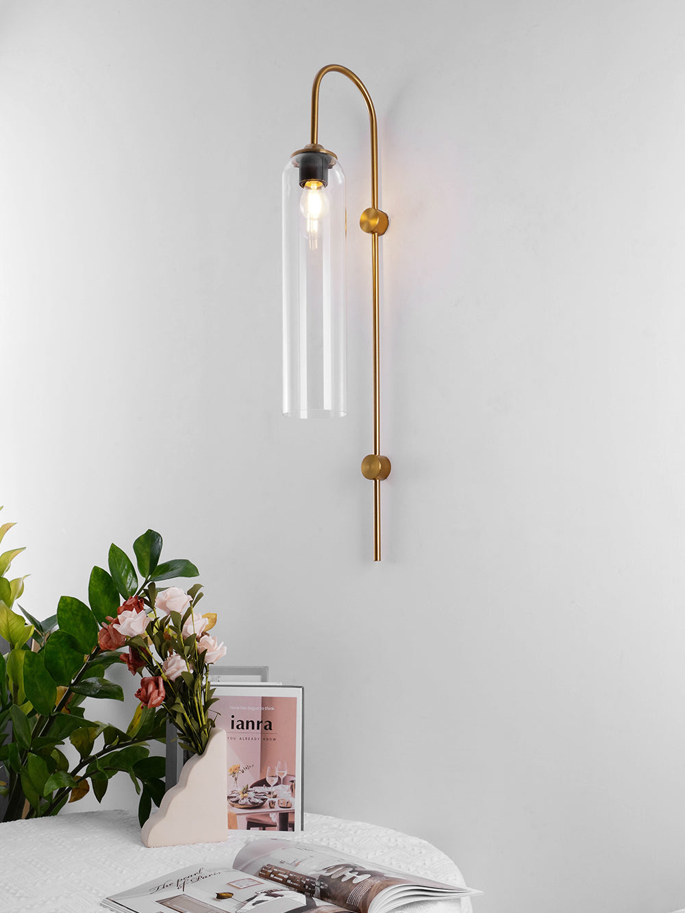 Modern Cylindrical Glass Wall Sconce Light Fixture with Mouth Blown Glass Shade