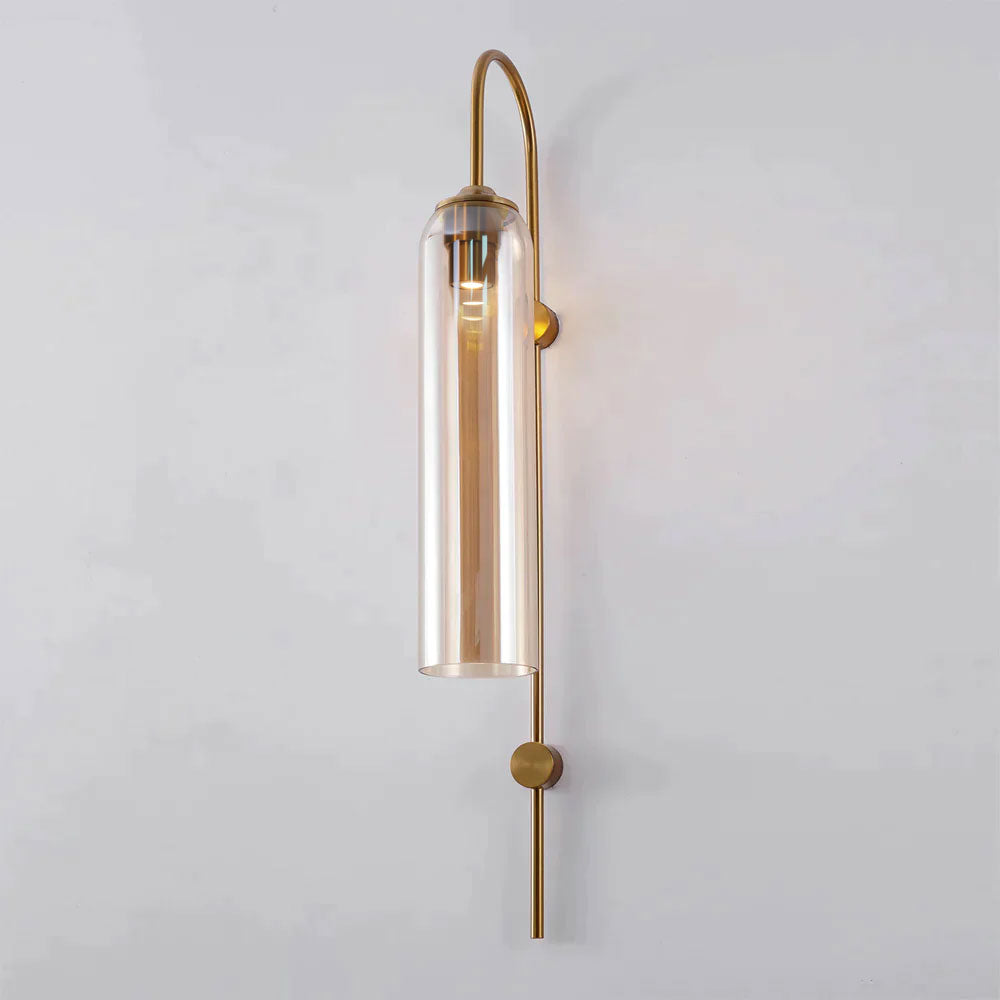 Modern Cylindrical Glass Wall Sconce Light Fixture with Mouth Blown Glass Shade