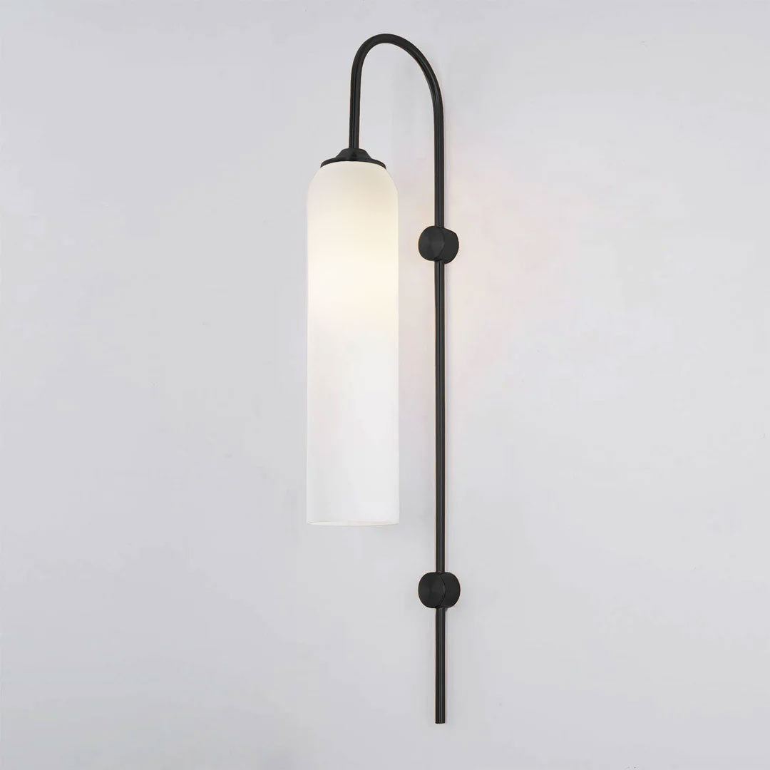 Modern Cylindrical Glass Wall Sconce Light Fixture with Mouth Blown Glass Shade
