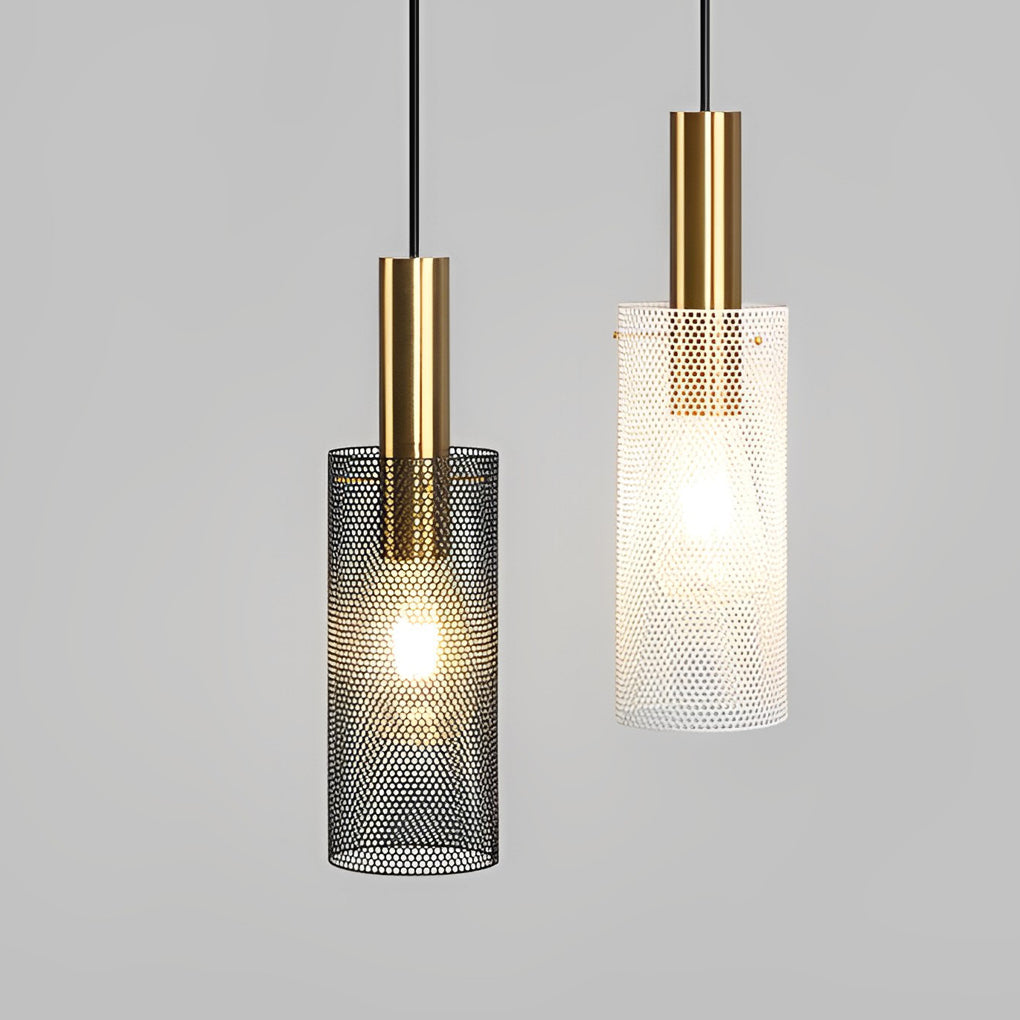 Modern Cylindrical Iron Grid Pendant Light Industrial Minimalist Hanging Fixture for Kitchen Island