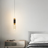 Modern Cylindrical LED Pendant Light Aluminum 3 Step Dimming Hanging Ceiling Lamp in Black and Gold