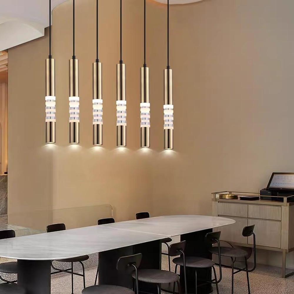 Modern Cylindrical LED Pendant Light for Kitchen Island and Foyer Industrial Gold Black Hanging Lamp