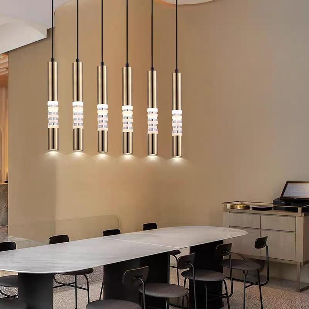 Modern Cylindrical LED Pendant Light for Kitchen Island and Foyer Industrial Gold Black Hanging Lamp