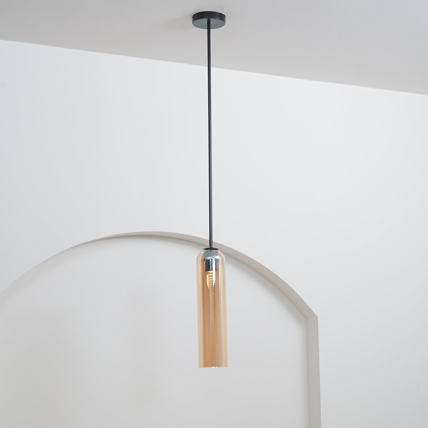 Modern Cylindrical Long Tube Glass Pendant Lamp Minimalist Hanging Ceiling Fixture
