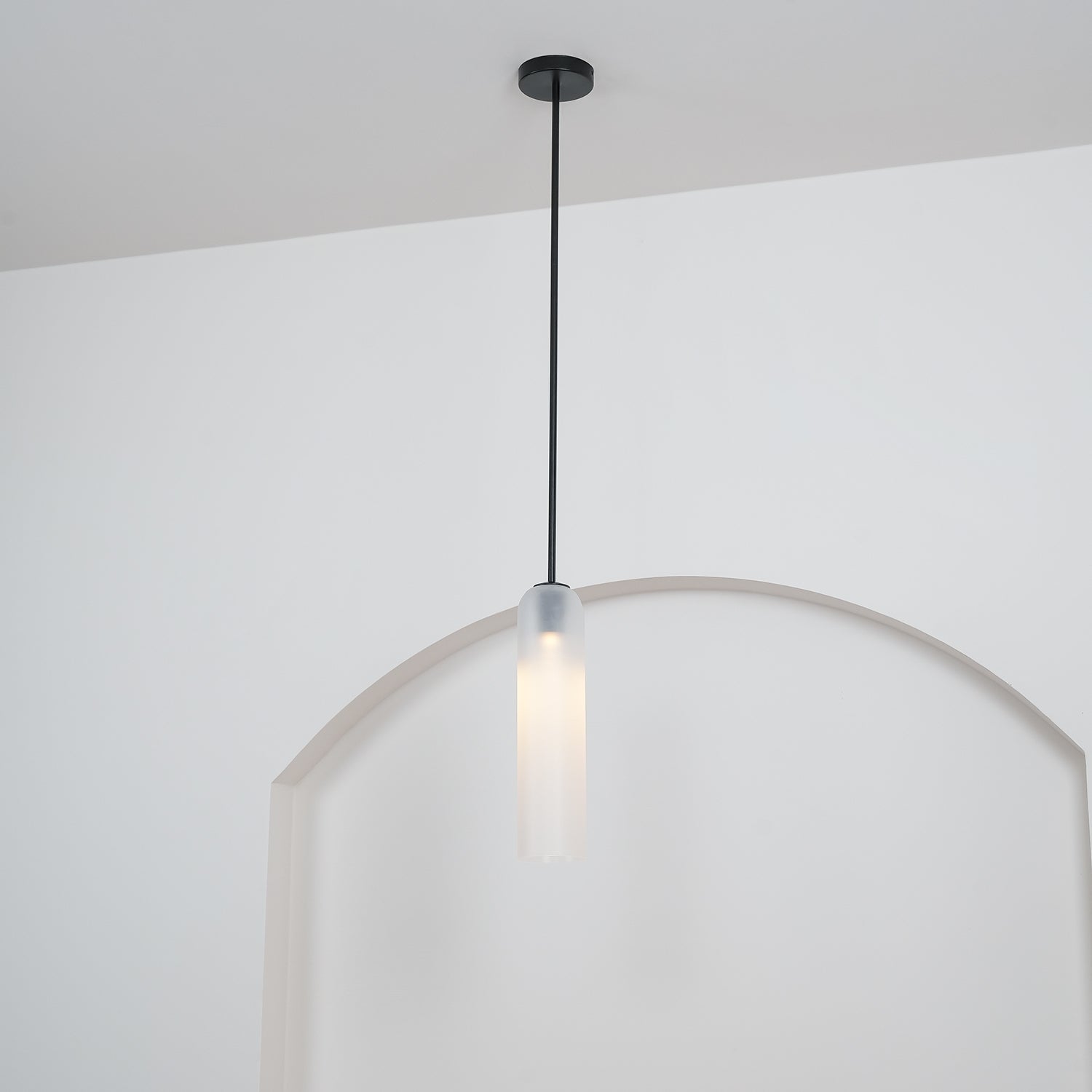 Modern Cylindrical Long Tube Glass Pendant Lamp Minimalist Hanging Ceiling Fixture