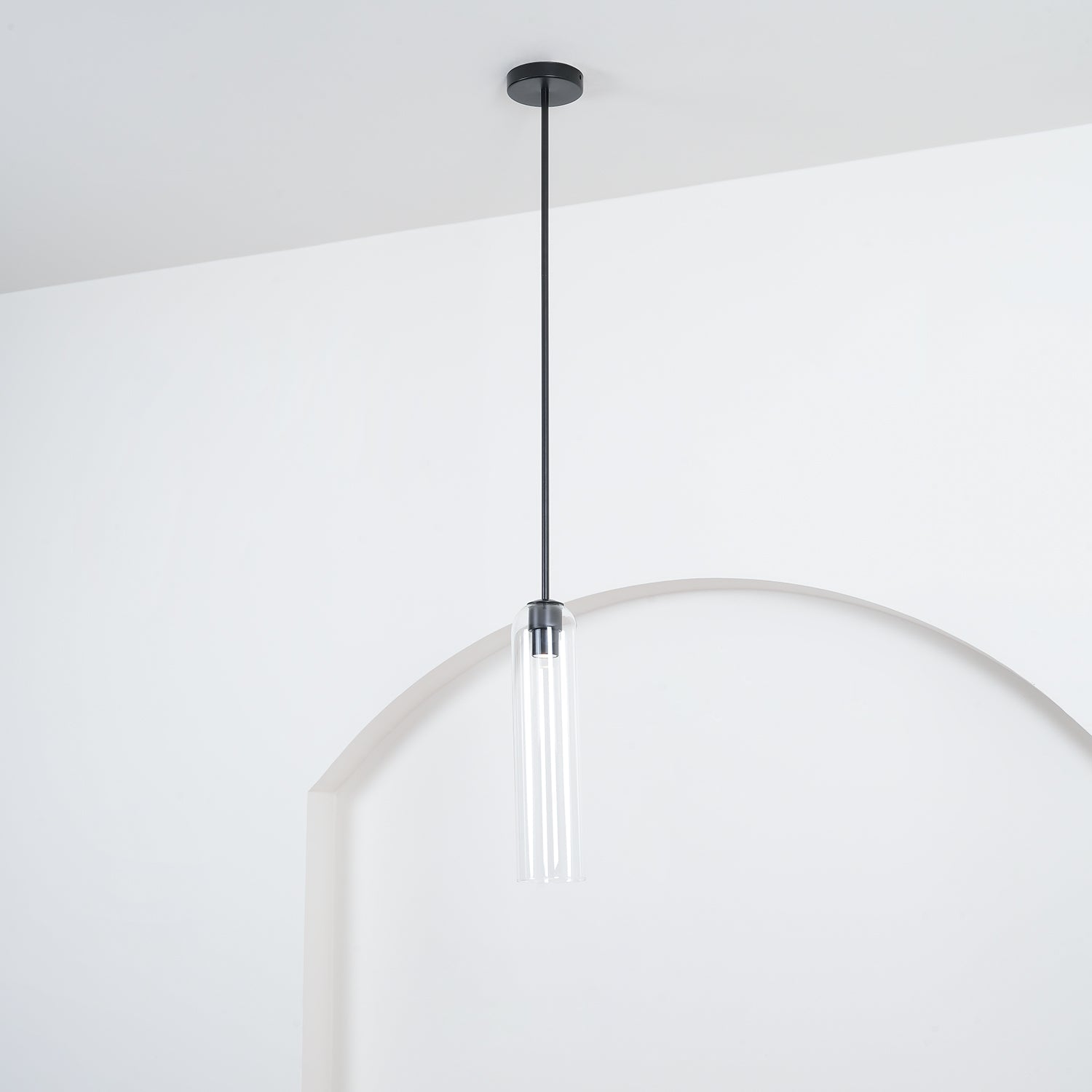Modern Cylindrical Long Tube Glass Pendant Lamp Minimalist Hanging Ceiling Fixture