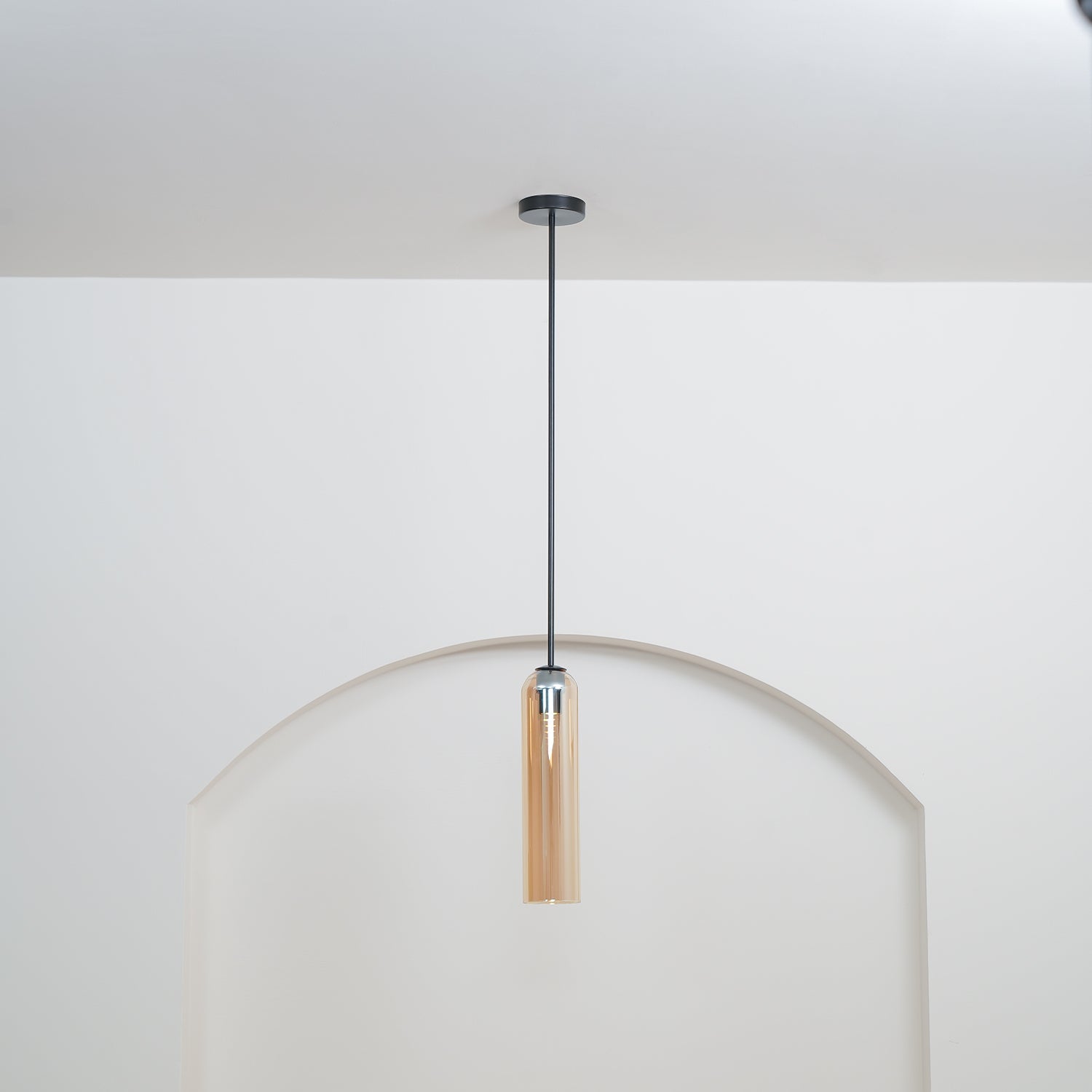 Modern Cylindrical Long Tube Glass Pendant Lamp Minimalist Hanging Ceiling Fixture
