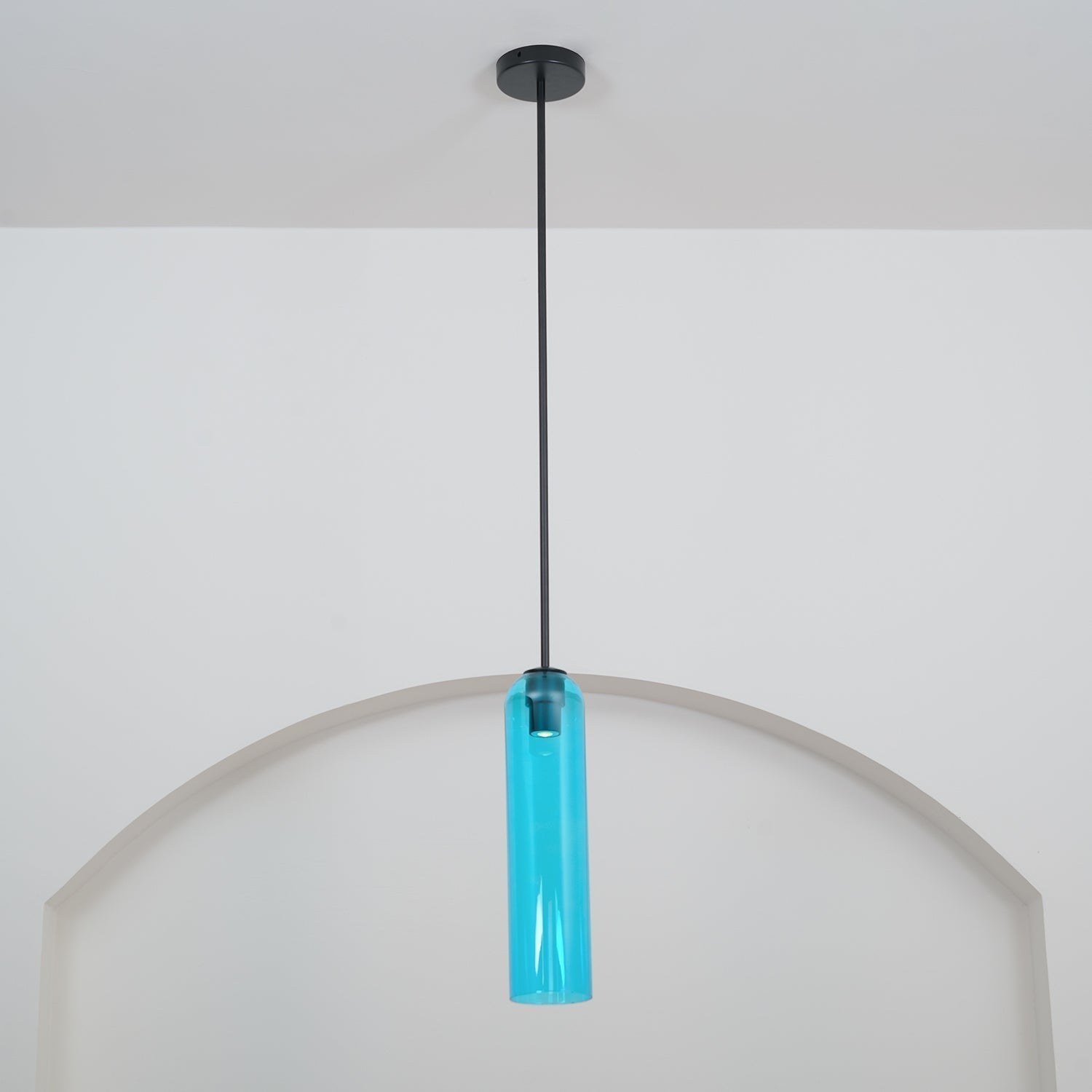 Modern Cylindrical Long Tube Glass Pendant Lamp Minimalist Hanging Ceiling Fixture