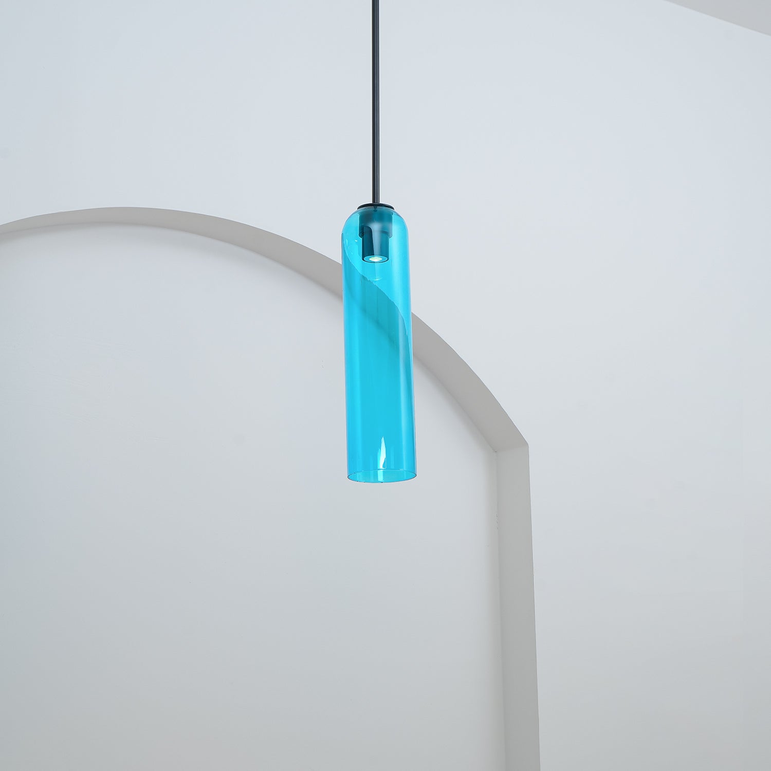 Modern Cylindrical Long Tube Glass Pendant Lamp Minimalist Hanging Ceiling Fixture