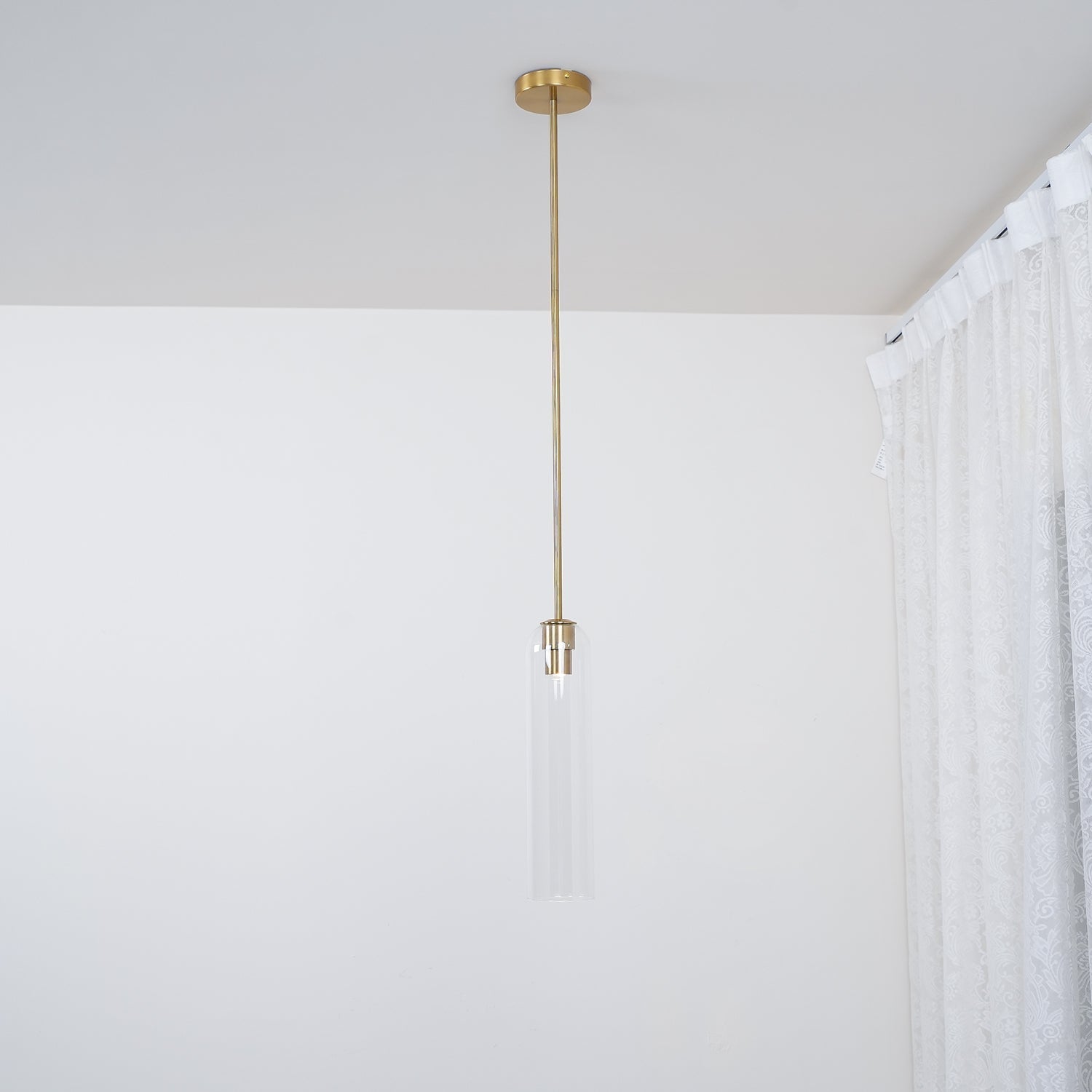 Modern Cylindrical Long Tube Glass Pendant Lamp Minimalist Hanging Ceiling Fixture