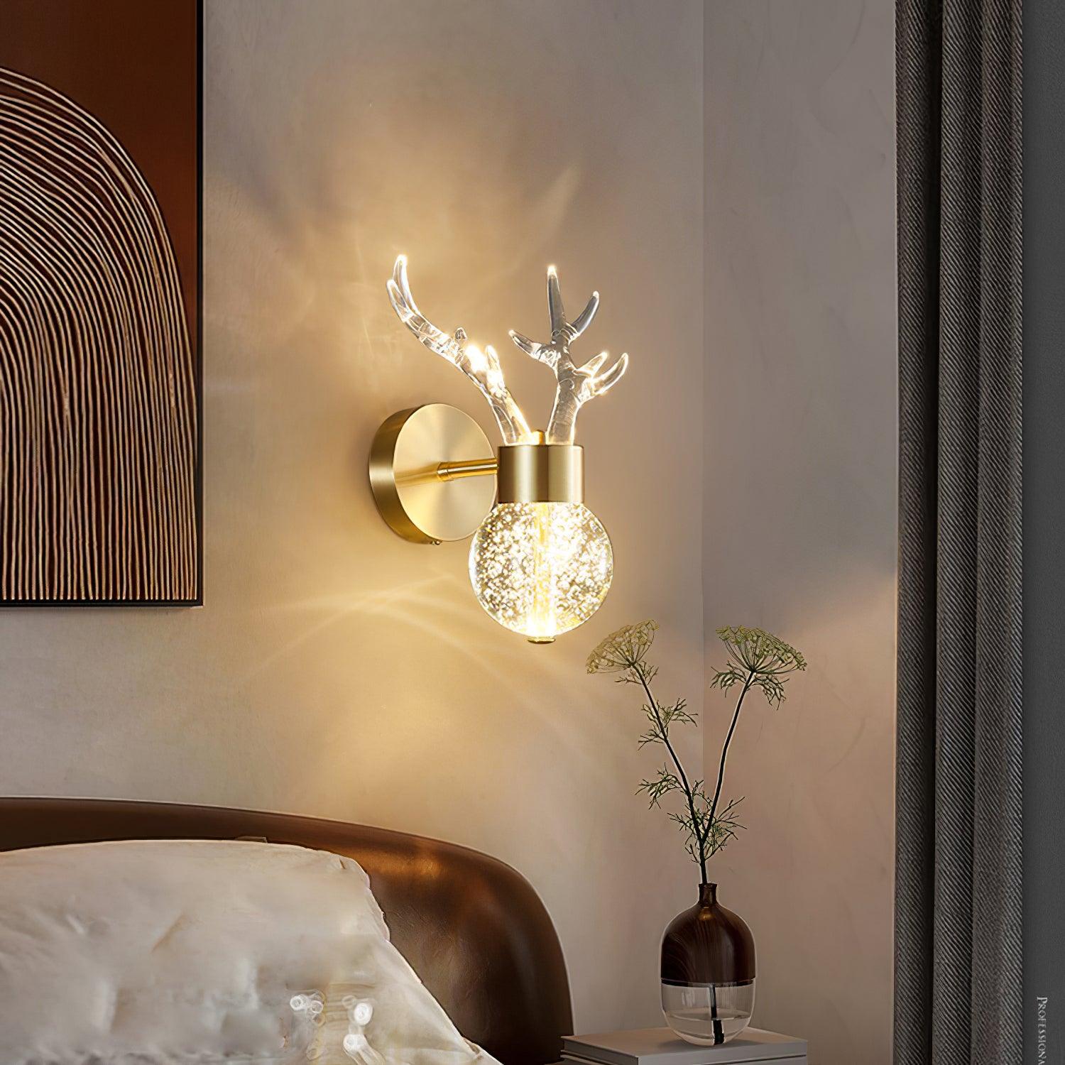 Modern Deer Design Crystal LED Wall Sconce Gold Animal Inspired Indoor Accent Light