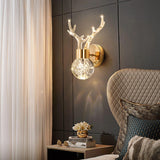 Modern Deer Design Crystal LED Wall Sconce Gold Animal Inspired Indoor Accent Light