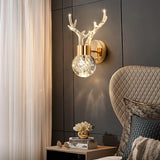Modern Deer Design Crystal LED Wall Sconce Gold Animal Inspired Indoor Accent Light
