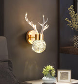 Modern Deer Design Crystal LED Wall Sconce Gold Animal Inspired Indoor Accent Light