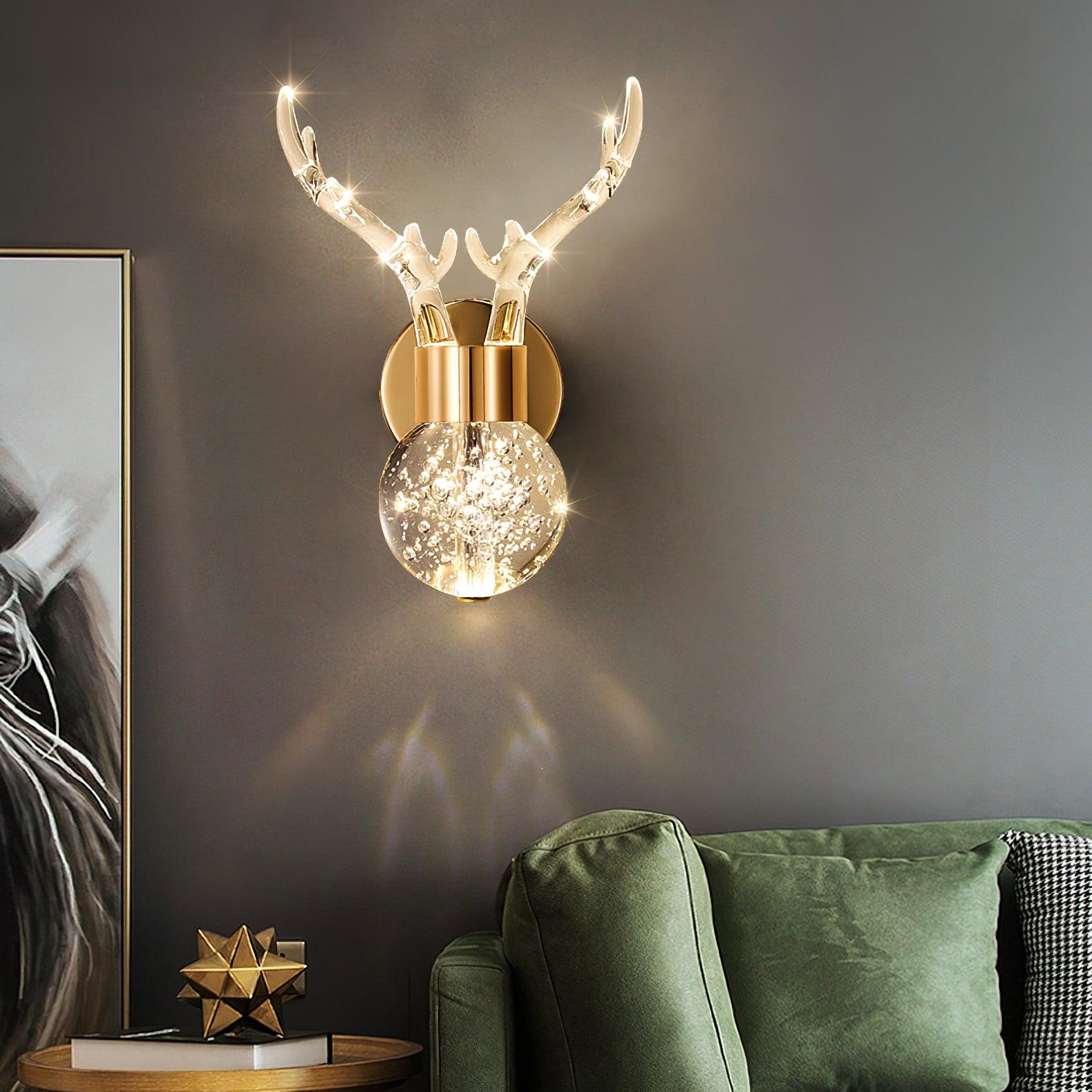 Modern Deer Design Crystal LED Wall Sconce Gold Animal Inspired Indoor Accent Light