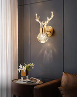 Modern Deer Design Crystal LED Wall Sconce Gold Animal Inspired Indoor Accent Light