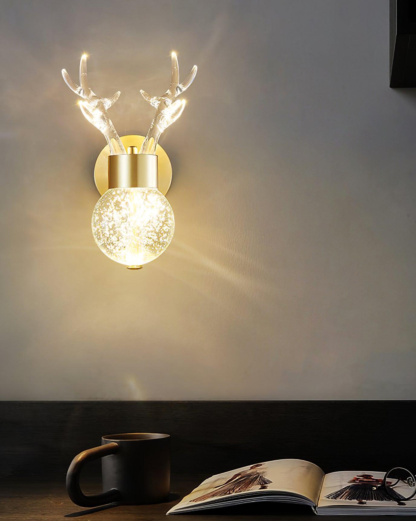 Modern Deer Design Crystal LED Wall Sconce Gold Animal Inspired Indoor Accent Light