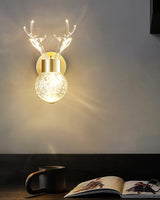 Modern Deer Design Crystal LED Wall Sconce Gold Animal Inspired Indoor Accent Light