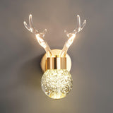 Modern Deer Design Crystal LED Wall Sconce Gold Animal Inspired Indoor Accent Light