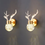 Modern Deer Design Crystal LED Wall Sconce Gold Animal Inspired Indoor Accent Light