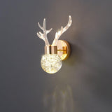Modern Deer Design Crystal LED Wall Sconce Gold Animal Inspired Indoor Accent Light