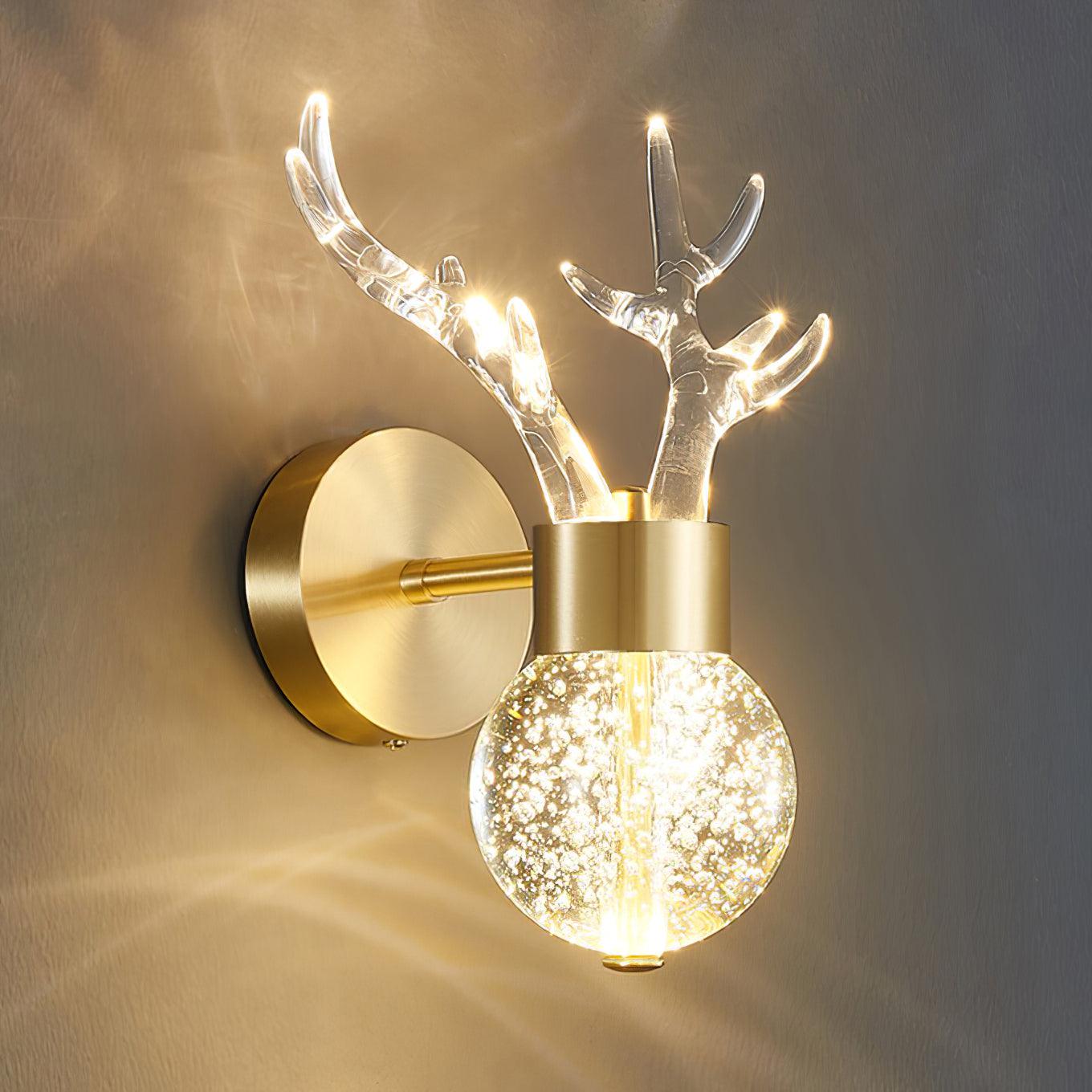 Modern Deer Design Crystal LED Wall Sconce Gold Animal Inspired Indoor Accent Light