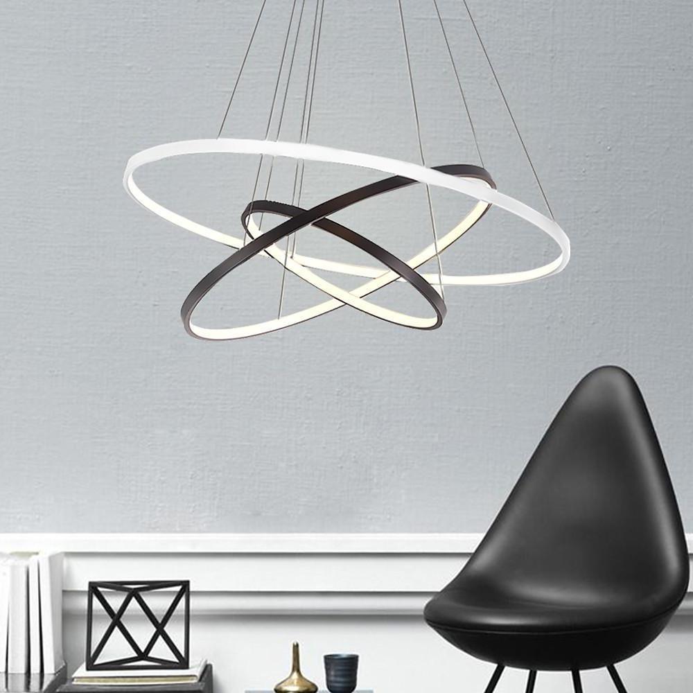 Modern Dimmable 3 Ring LED Pendant Light Adjustable Geometric Circle Chandelier for Dining Room