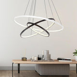 Modern Dimmable 3 Ring LED Pendant Light Adjustable Geometric Circle Chandelier for Dining Room