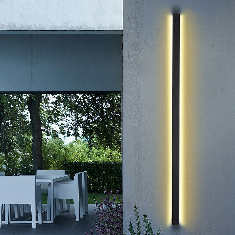 Modern Dimmable Black Metal Long Strip Waterproof LED Outdoor Wall Sconce Lighting