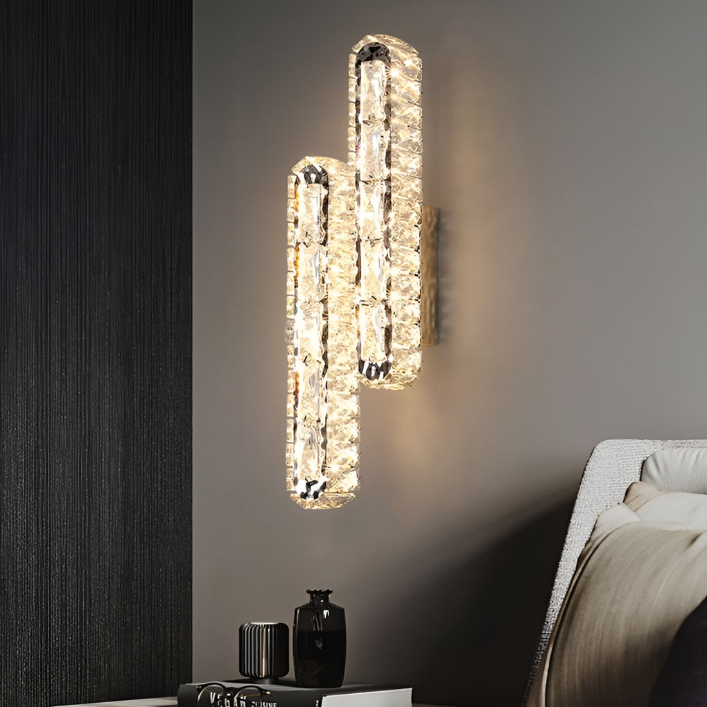 Modern Dimmable LED Crystal Wall Sconce Elegant Double Strip Vanity Light for Living Room