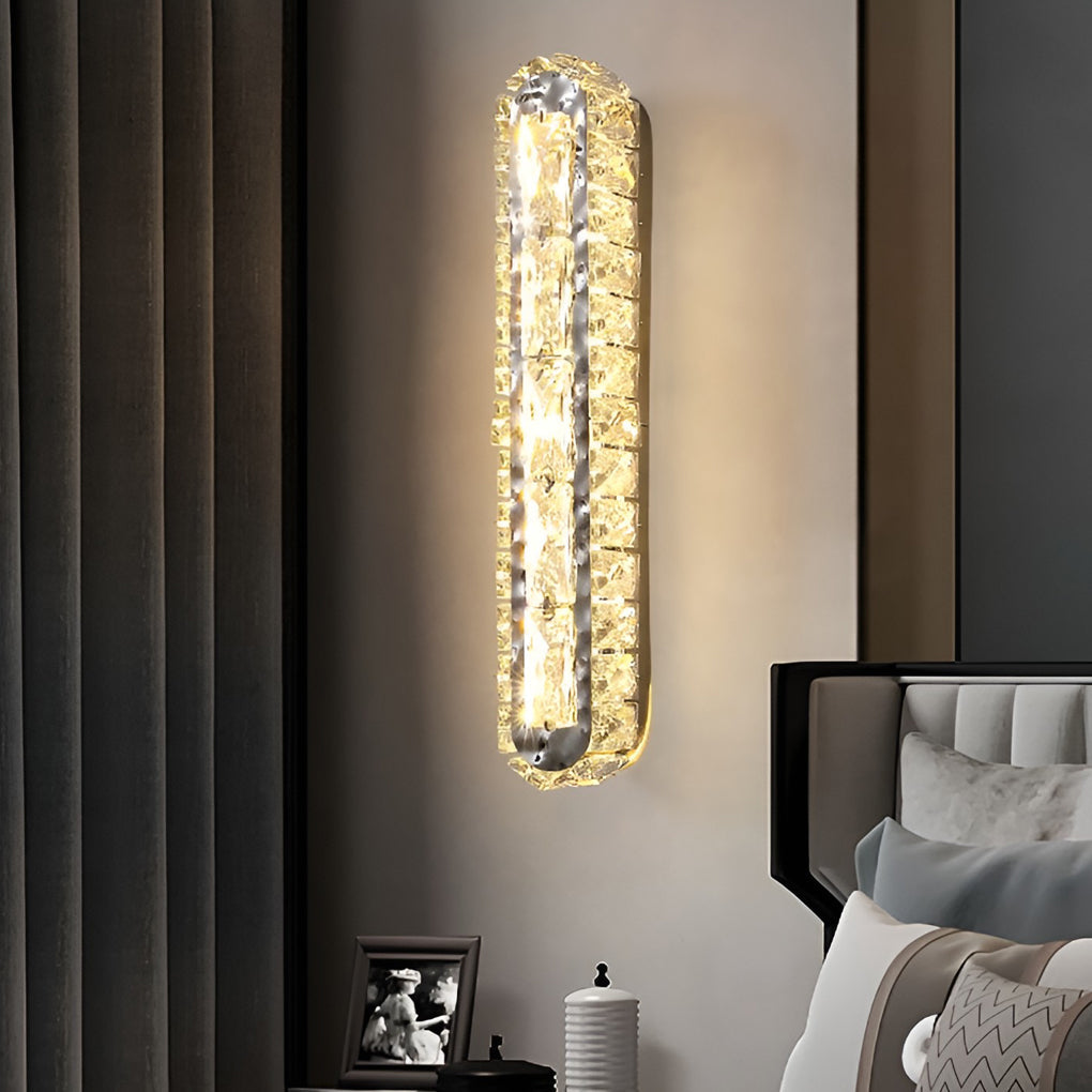 Modern Dimmable LED Crystal Wall Sconce Elegant Double Strip Vanity Light for Living Room