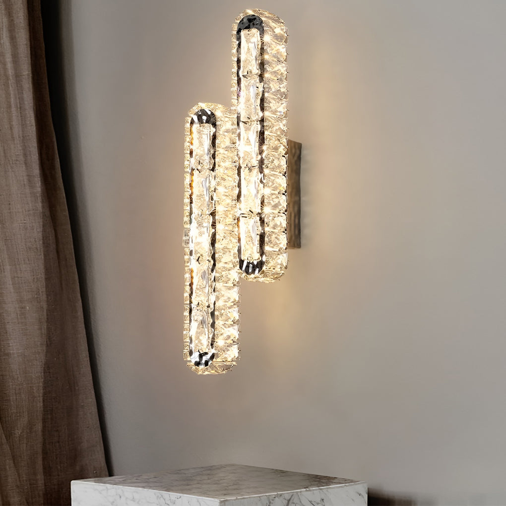 Modern Dimmable LED Crystal Wall Sconce Elegant Double Strip Vanity Light for Living Room