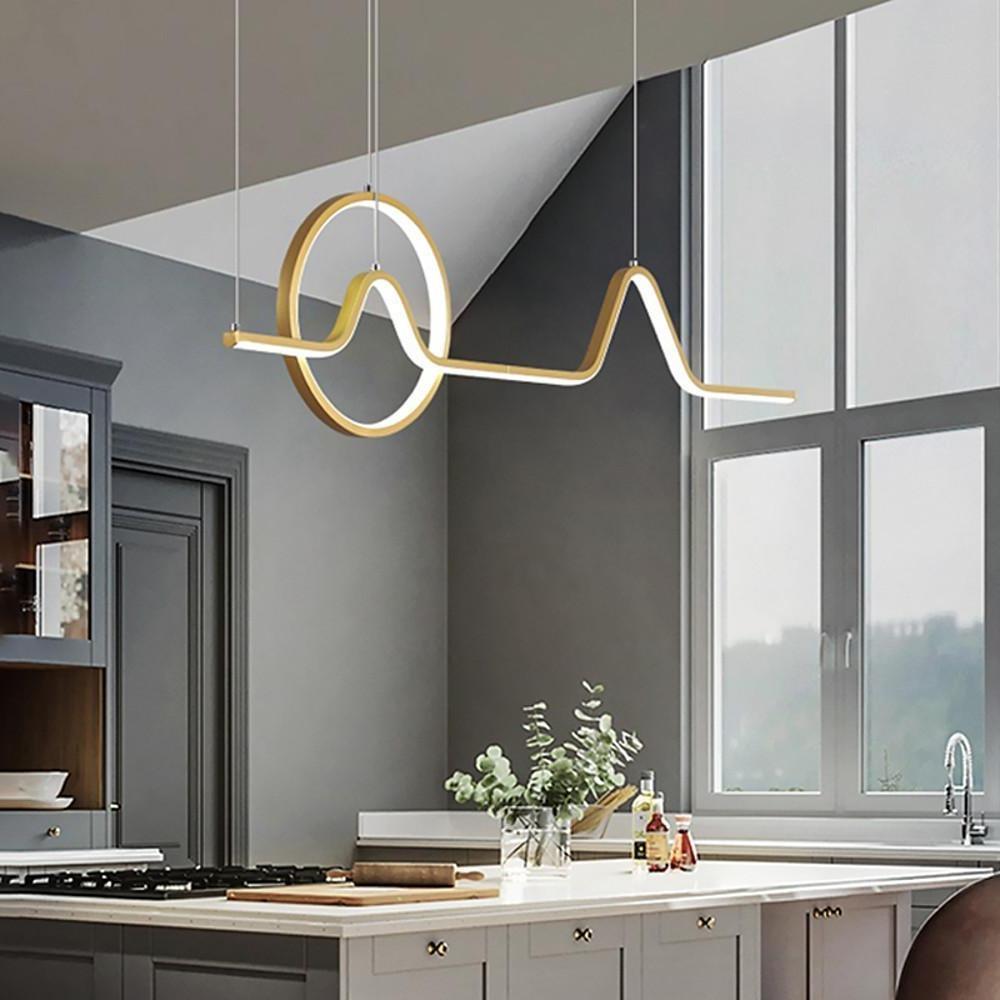 Modern Dimmable LED Ring and Linear Pendant Light for Kitchen Island Decor